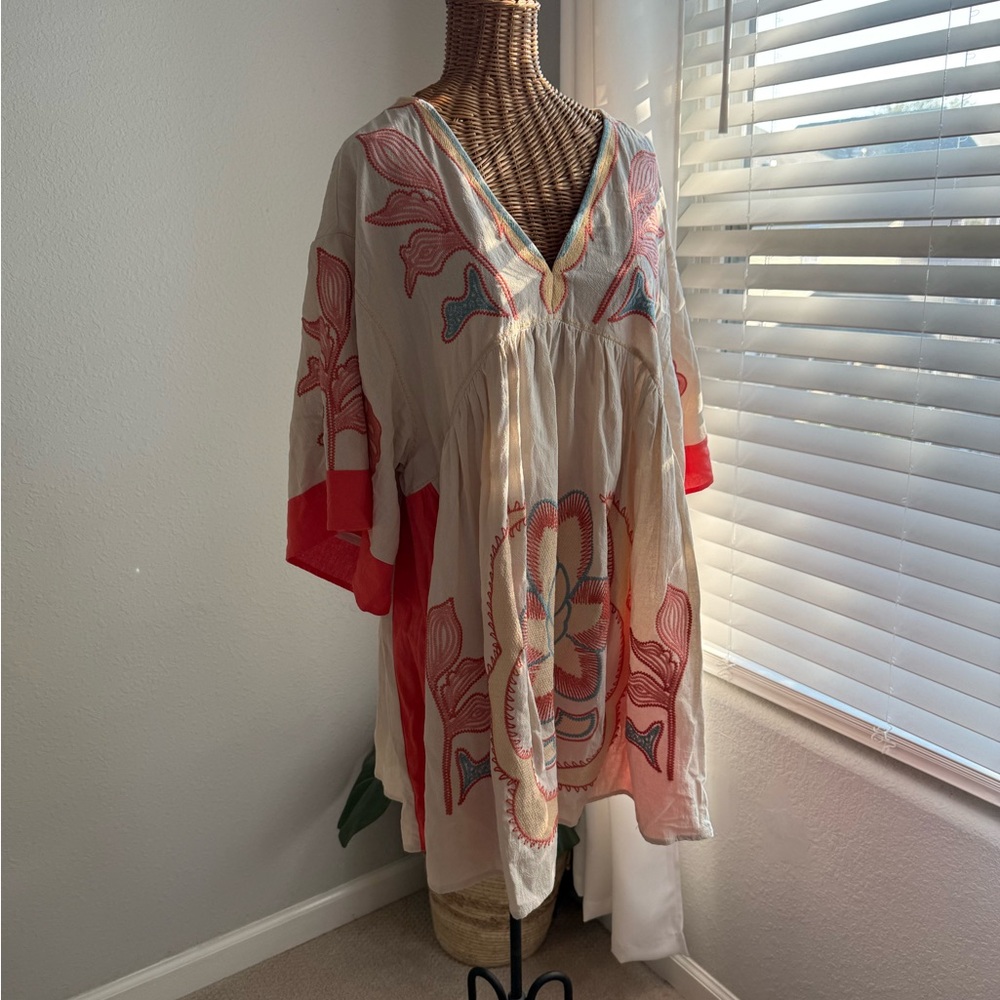 Umgee Cream and Red Midi Dress